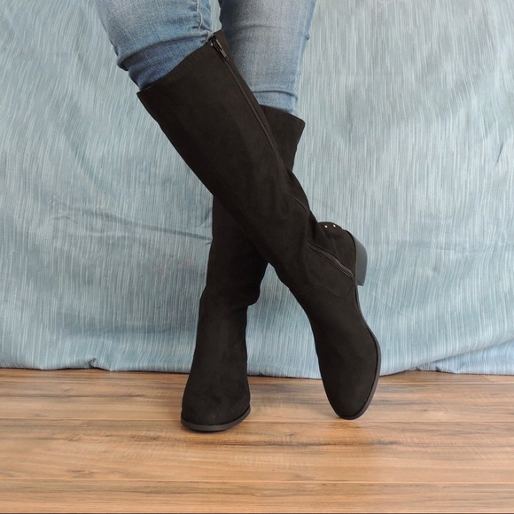 New black faux suede below knee boots - Picture 7 of 14